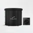 Sort cylinderformet Polax Air Deluxe isbad ved siden af en lille sort køler