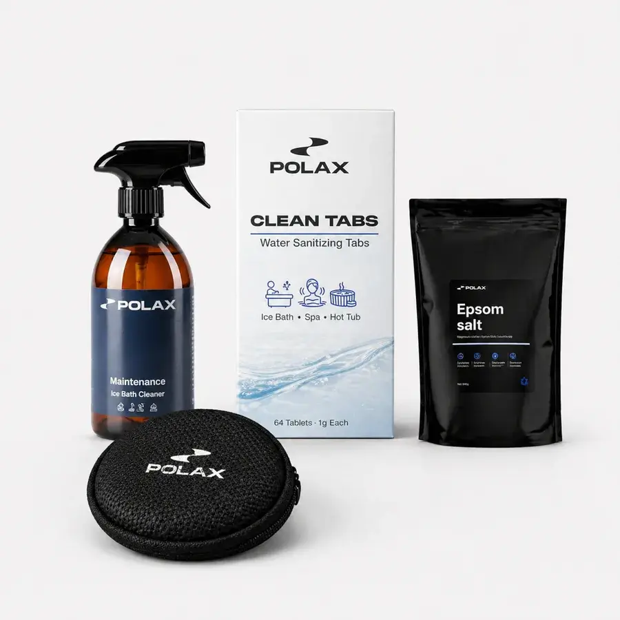 Sprayflaske, æske med Clean Tabs, pose Epsom-salt og en rund svamp